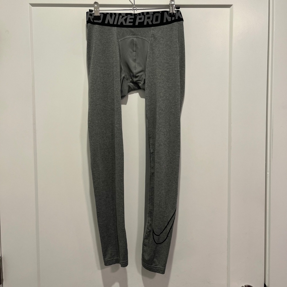 Nike Pro Mens Compression Grey Heathered Athletic Leggings Pants Small
